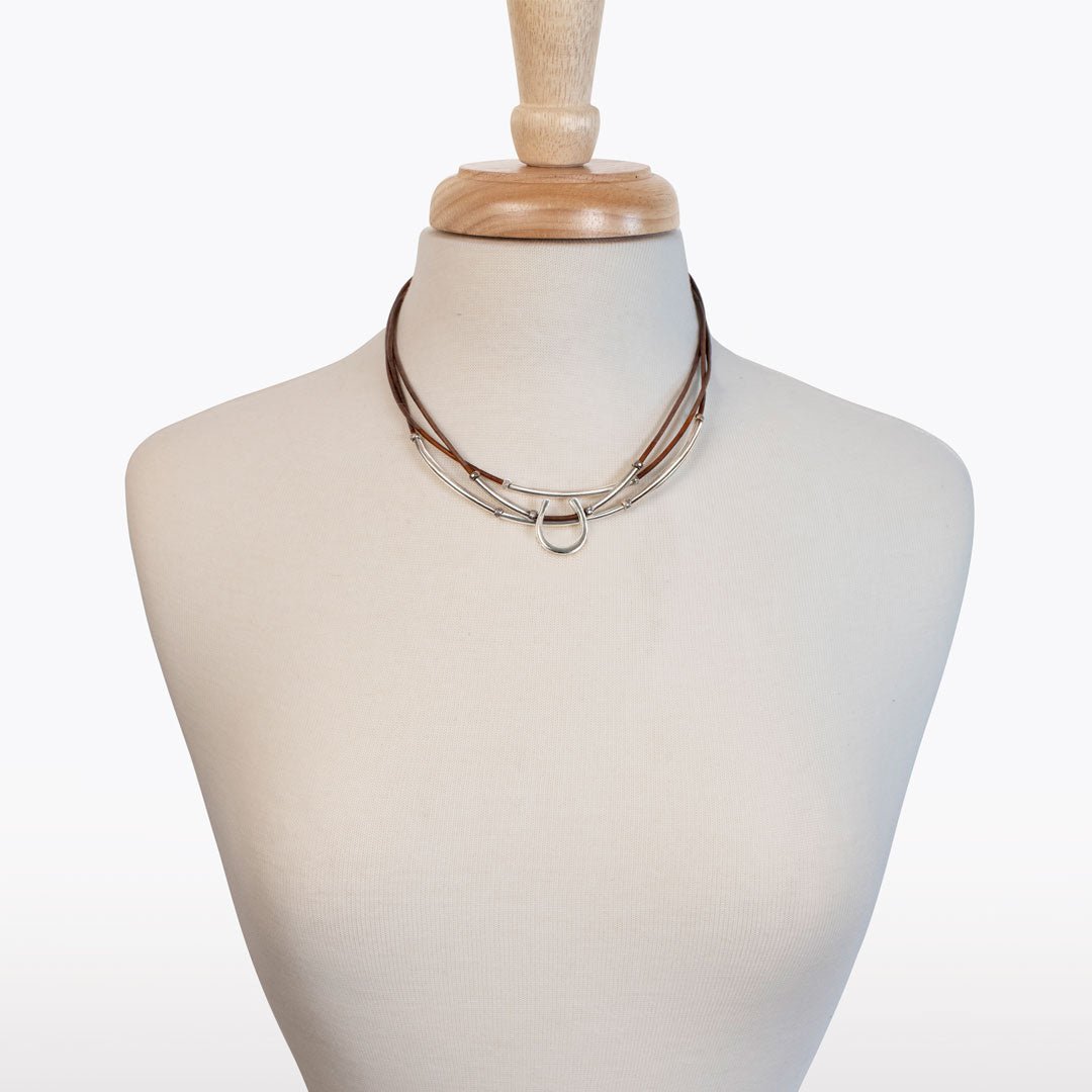 Urban Equestrian  Calista - Equestrian Horseshoe Necklace on Brown Leather