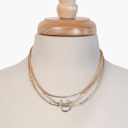 Urban Equestrian  Calista - Equestrian Horseshoe Necklace on Natural Leather