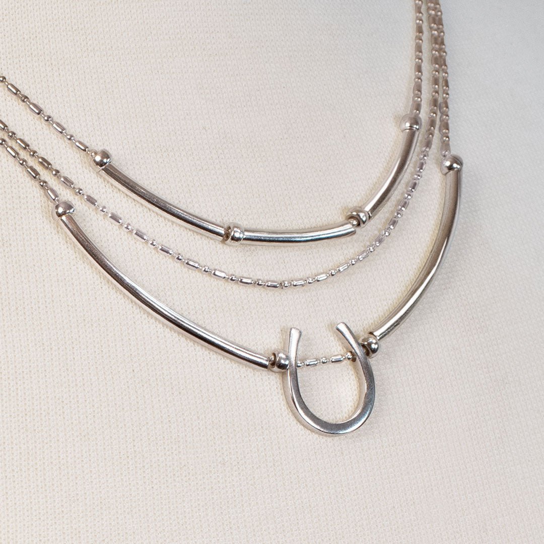 Urban Equestrian  Calista - Equestrian Horseshoe Necklace on Beaded Chain in Silver