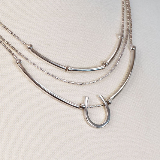 Urban Equestrian  Calista - Equestrian Horseshoe Necklace on Beaded Chain in Silver