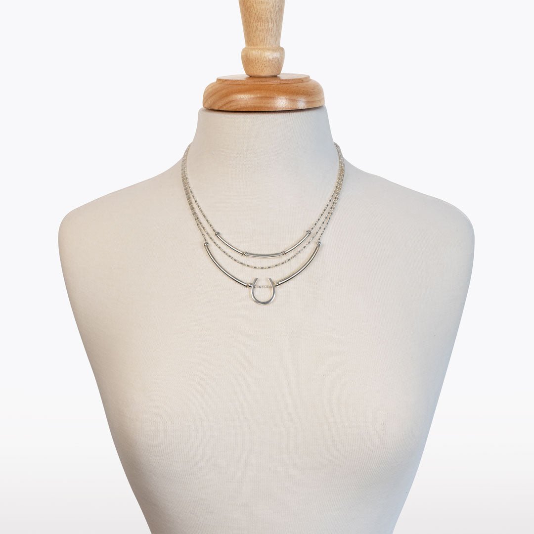 Urban Equestrian  Calista - Equestrian Horseshoe Necklace on Beaded Chain in Silver