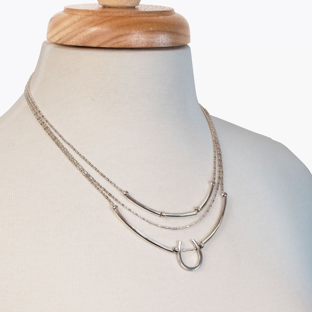 Urban Equestrian  Calista - Equestrian Horseshoe Necklace on Beaded Chain in Silver