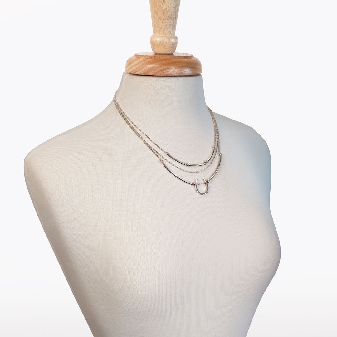 Urban Equestrian  Calista - Equestrian Horseshoe Necklace on Beaded Chain in Silver