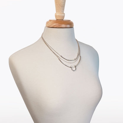 Urban Equestrian  Calista - Equestrian Horseshoe Necklace on Beaded Chain in Silver
