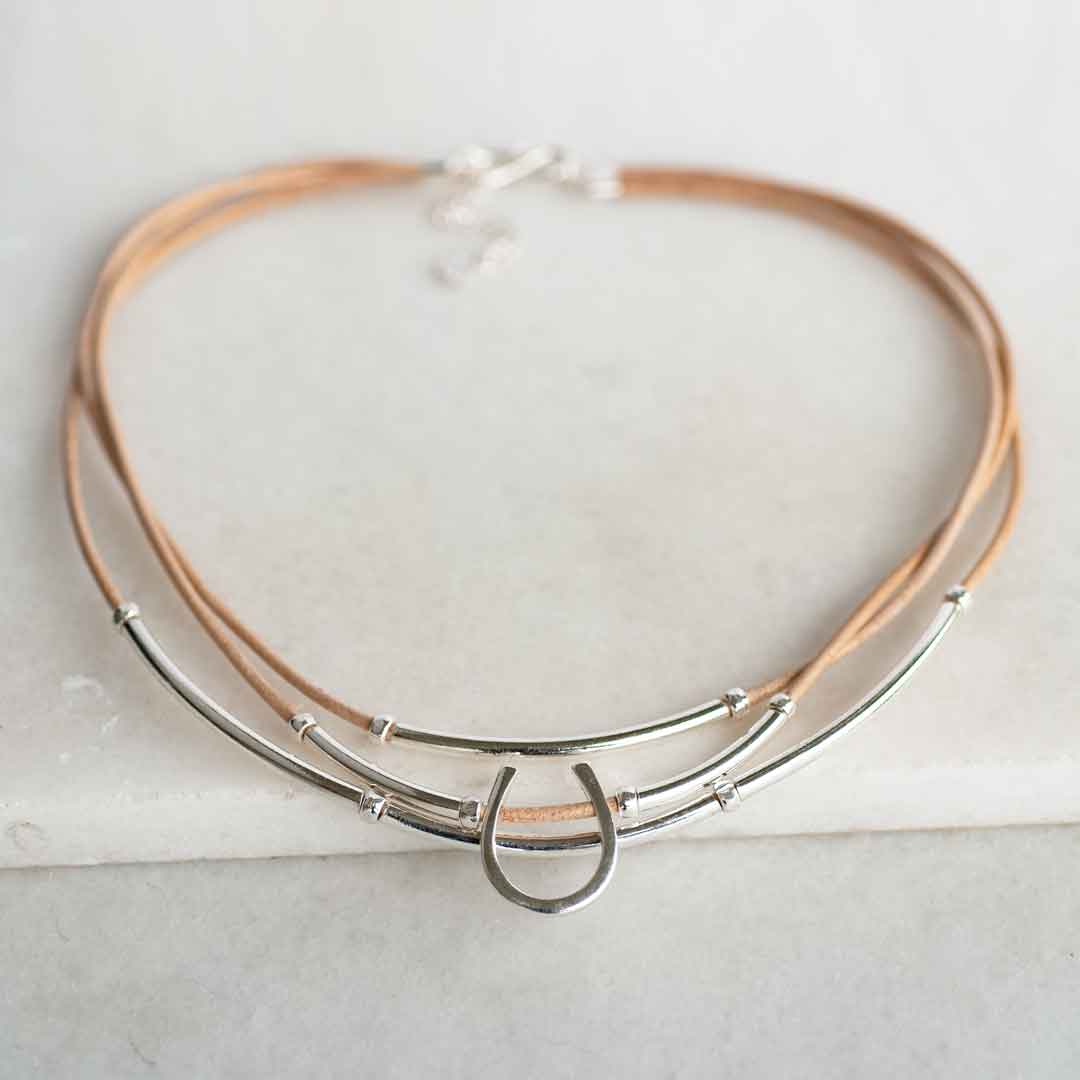 Urban Equestrian  Calista - Equestrian Horseshoe Necklace on Natural Leather