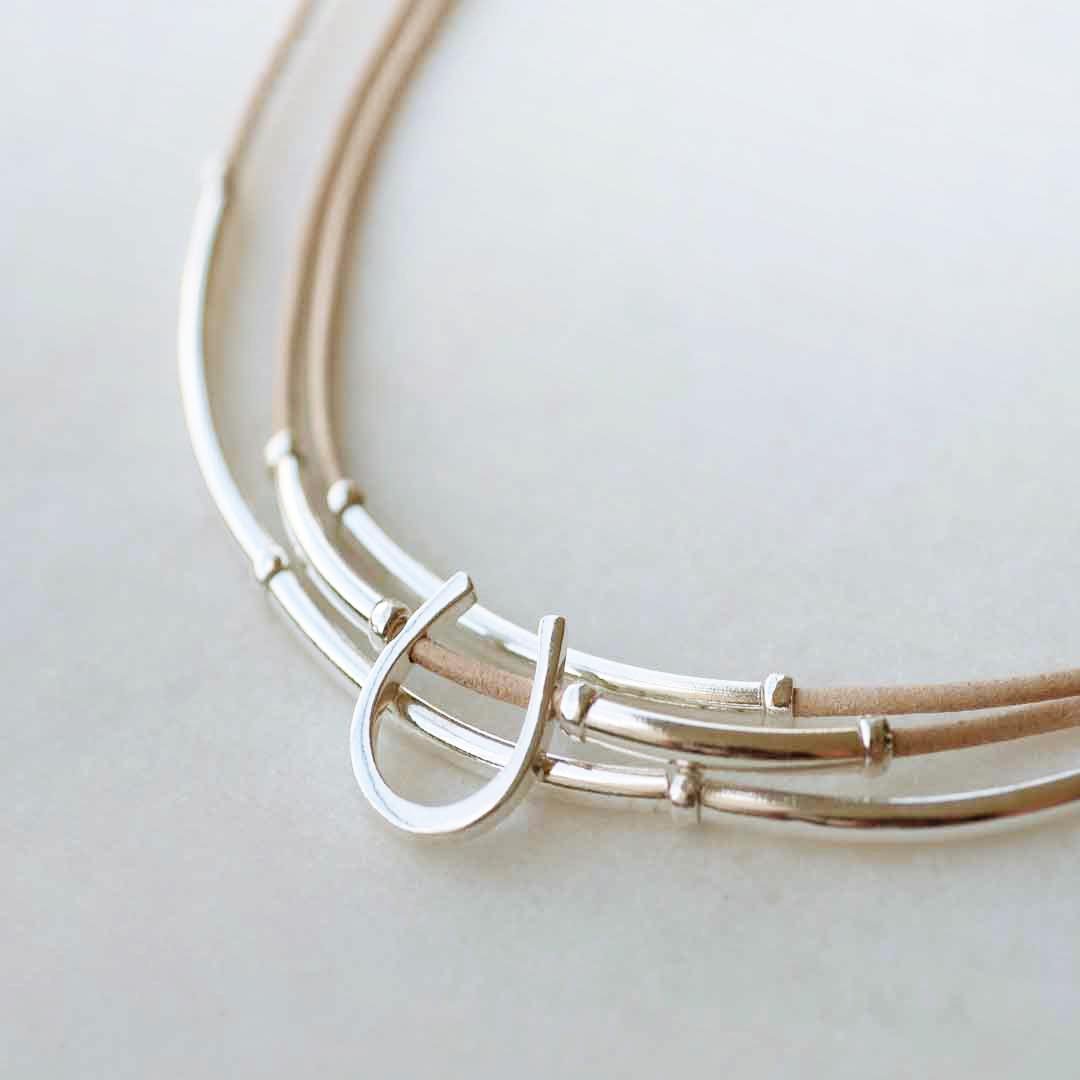 Urban Equestrian  Calista - Equestrian Horseshoe Necklace on Natural Leather