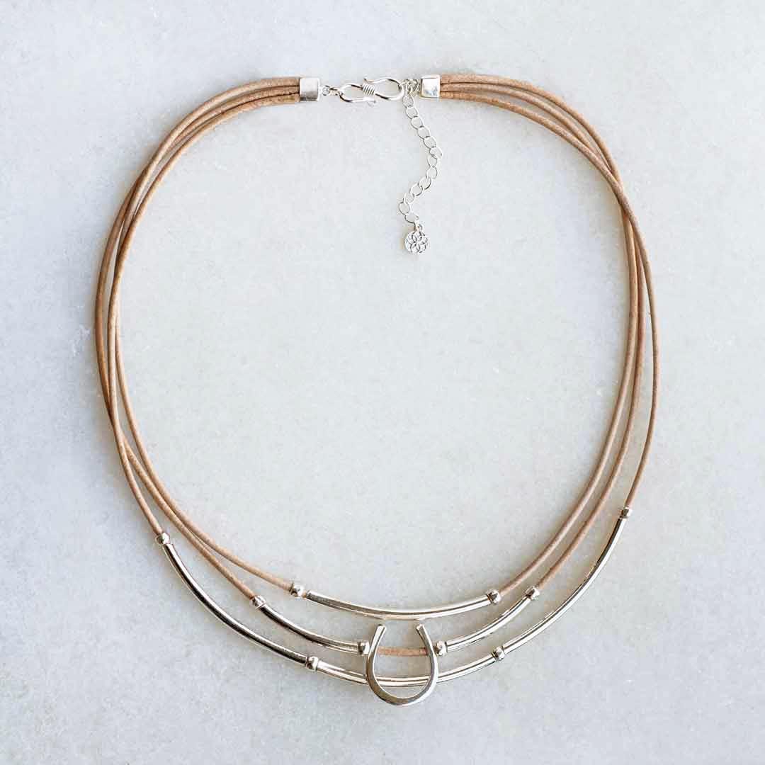 Urban Equestrian  Calista - Equestrian Horseshoe Necklace on Natural Leather