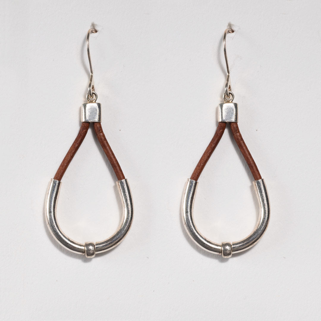 Urban Equestrian  Calista - Sterling Silver Bosal Horseshoe Earring on Brown Leather