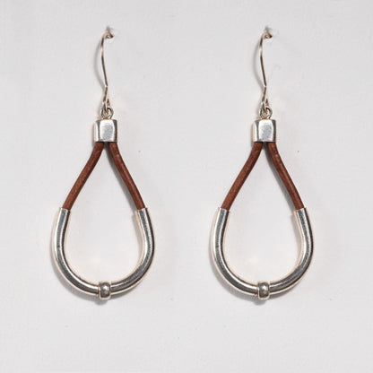 Urban Equestrian  Calista - Sterling Silver Bosal Horseshoe Earring on Brown Leather