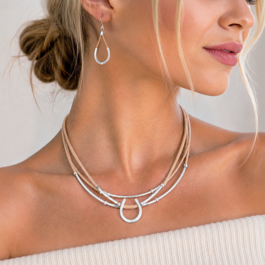 Urban Equestrian  Calista - Sterling Silver Bosal Horseshoe Earring on Natural Leather