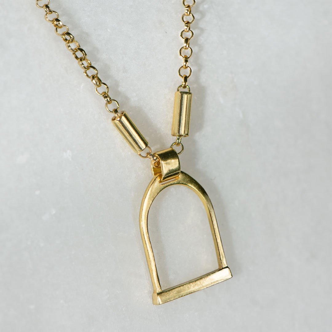 Camden - Handcast Stirrup Pendant in 14K Gold Vermeil w/Rolo Chain Stirrup Necklace