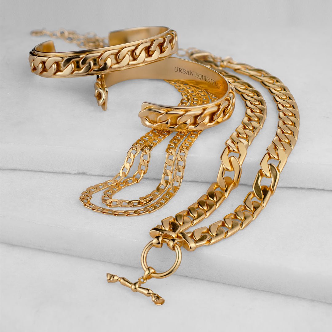 Urban Equestrian  Cadence Equestrian Bracelet - Wide Gold Curb Chain Cuff