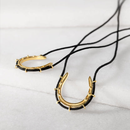 Urban Equestrian  Canteen - Equestrian Horseshoe Necklace in Black & Gold