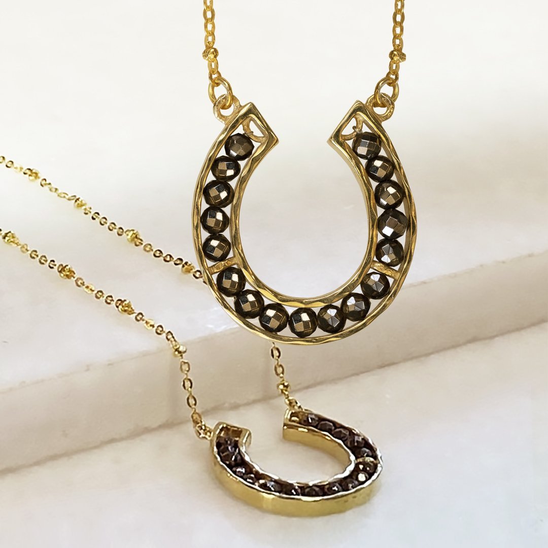 Urban Equestrian  Capriole - Pyrite Equestrian Horseshoe Necklace in Gold