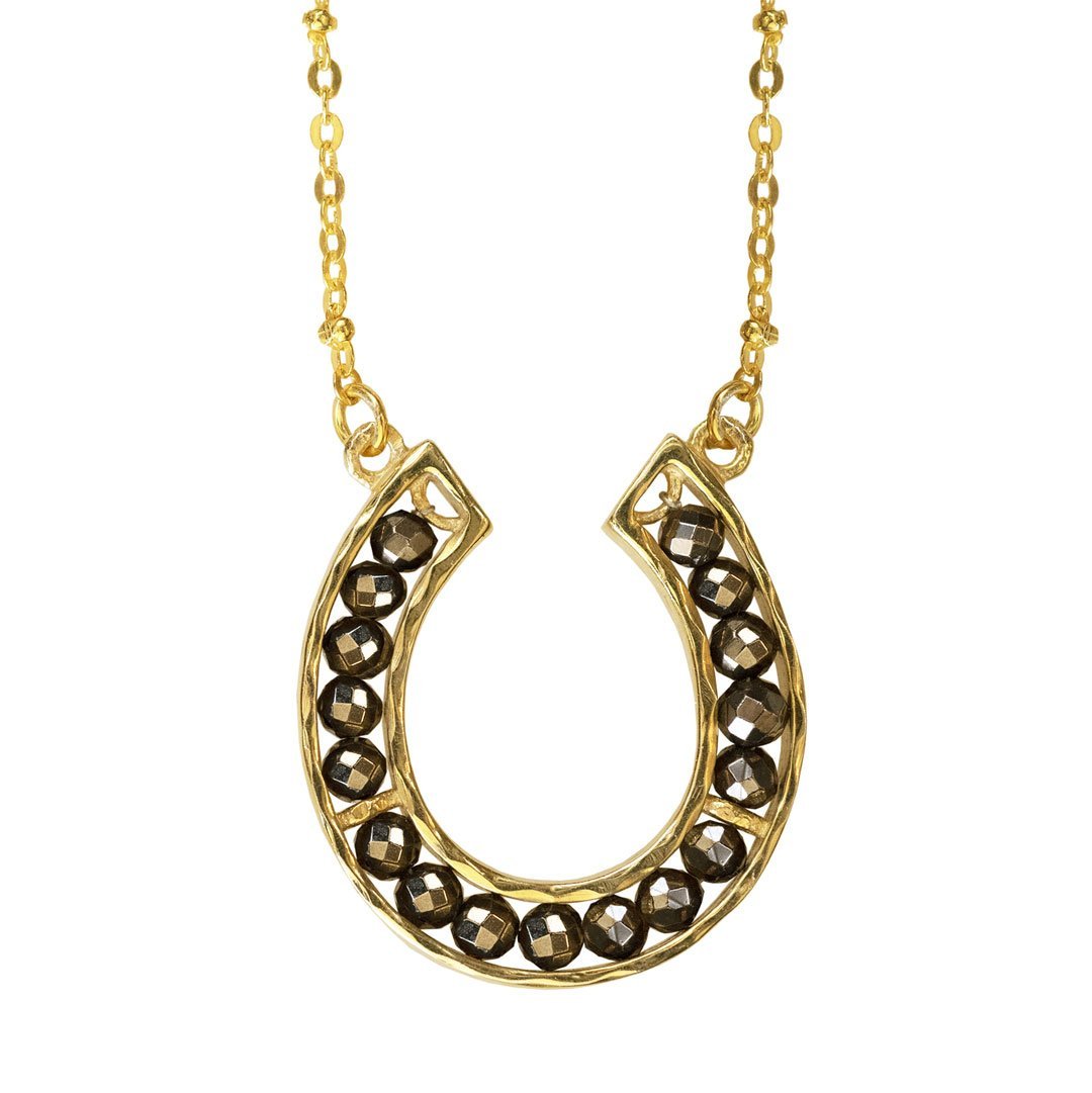Urban Equestrian  Capriole - Pyrite Equestrian Horseshoe Necklace in Gold