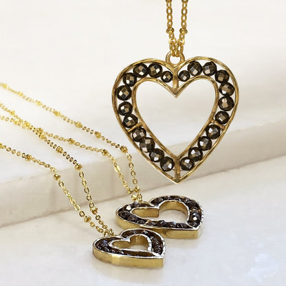 Urban Equestrian  Capriole - Pyrite Equestrian Heart Necklace in Gold - Large