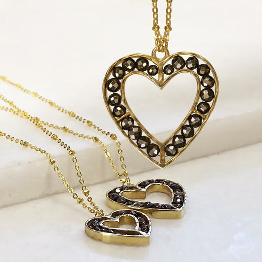 Urban Equestrian  Capriole - Pyrite Equestrian Heart Necklace in Gold - Large