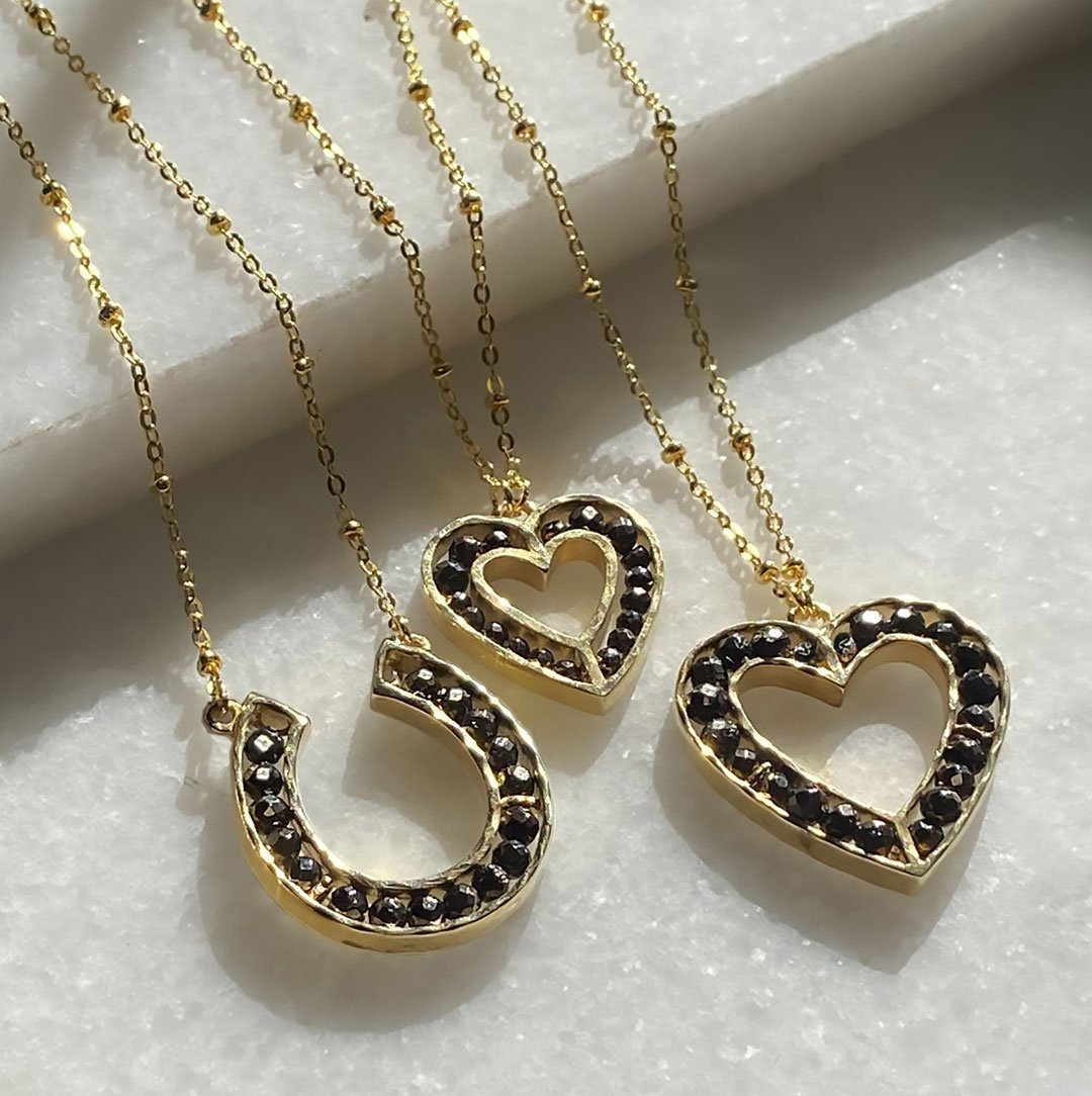 Urban Equestrian  Capriole - Pyrite Equestrian Heart Necklace in Gold - Large
