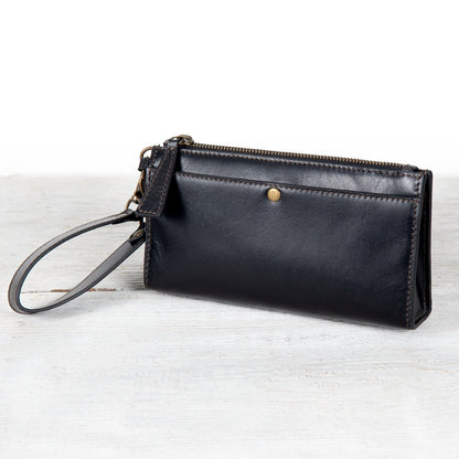 Urban Equestrian  Caravel Wristlet Clutch - Luxury Leather Handbag in Black