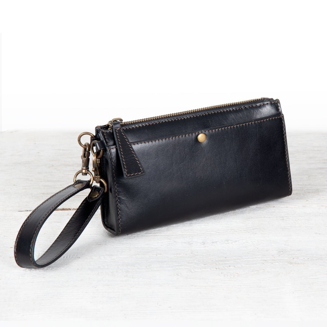 Urban Equestrian  Caravel Wristlet Clutch - Luxury Leather Handbag in Black