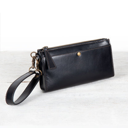 Urban Equestrian  Caravel Wristlet Clutch - Luxury Leather Handbag in Black