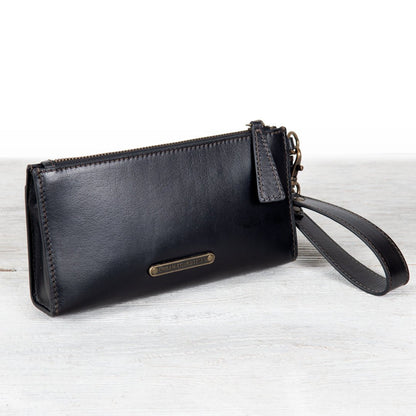Urban Equestrian  Caravel Wristlet Clutch - Luxury Leather Handbag in Black