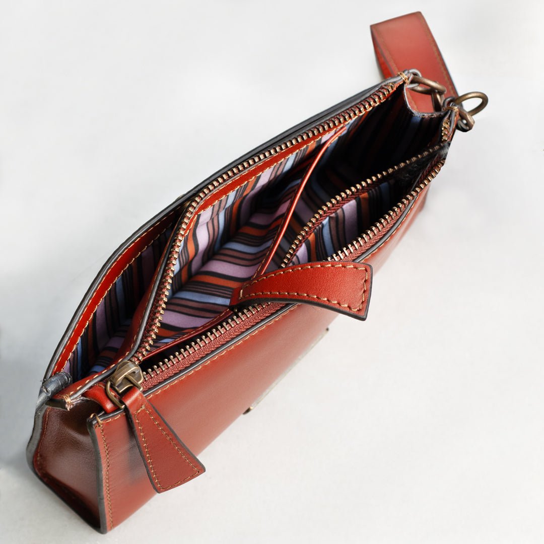 Urban Equestrian  Caravel Wristlet Clutch - Luxury Leather Handbag in Cognac