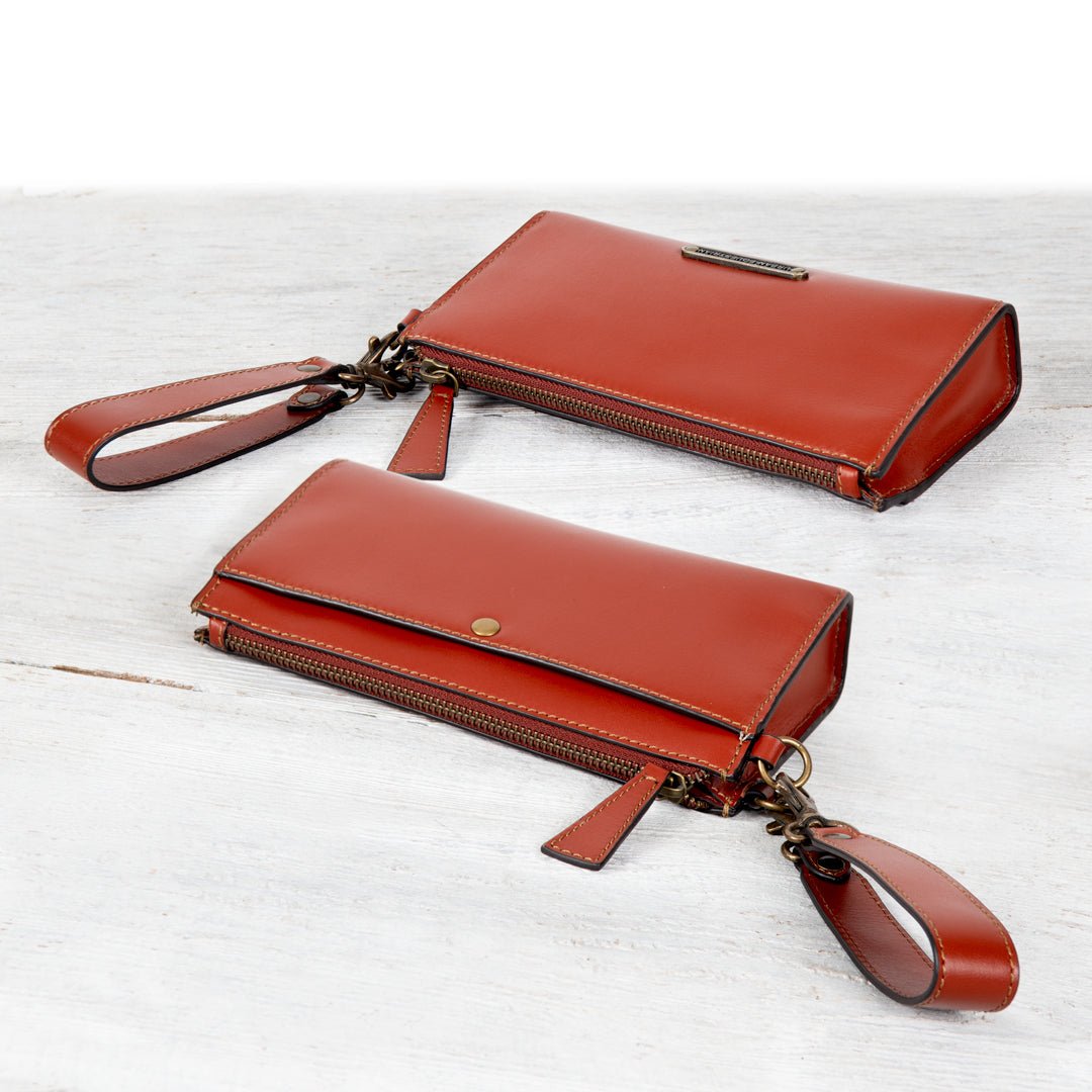 Urban Equestrian  Caravel Wristlet Clutch - Luxury Leather Handbag in Cognac