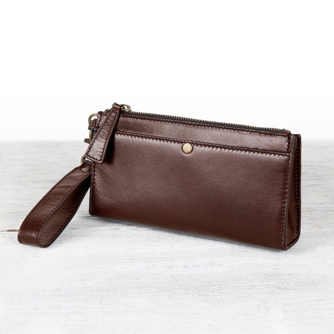 Urban Equestrian  Caravel Wristlet Clutch - Luxury Leather Handbag in Deep Brown