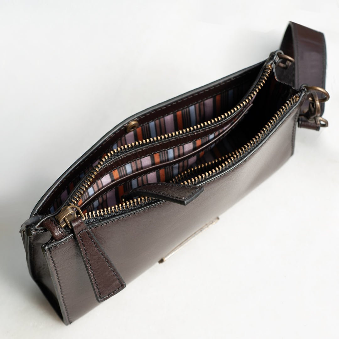 Urban Equestrian  Caravel Wristlet Clutch - Luxury Leather Handbag in Deep Brown