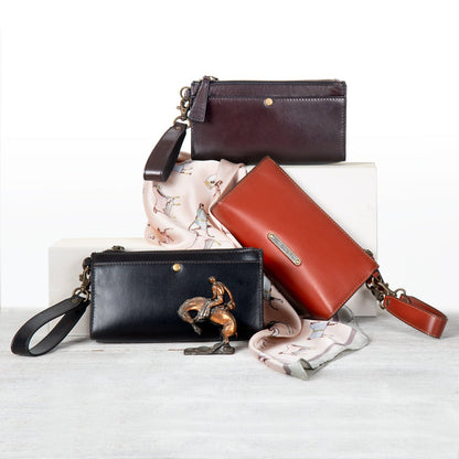 Urban Equestrian  Caravel Wristlet Clutch - Luxury Leather Handbag in Deep Brown
