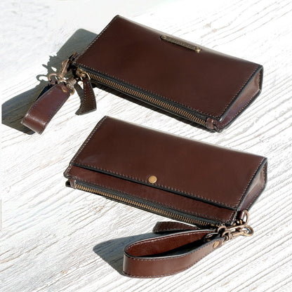 Urban Equestrian  Caravel Wristlet Clutch - Luxury Leather Handbag in Deep Brown