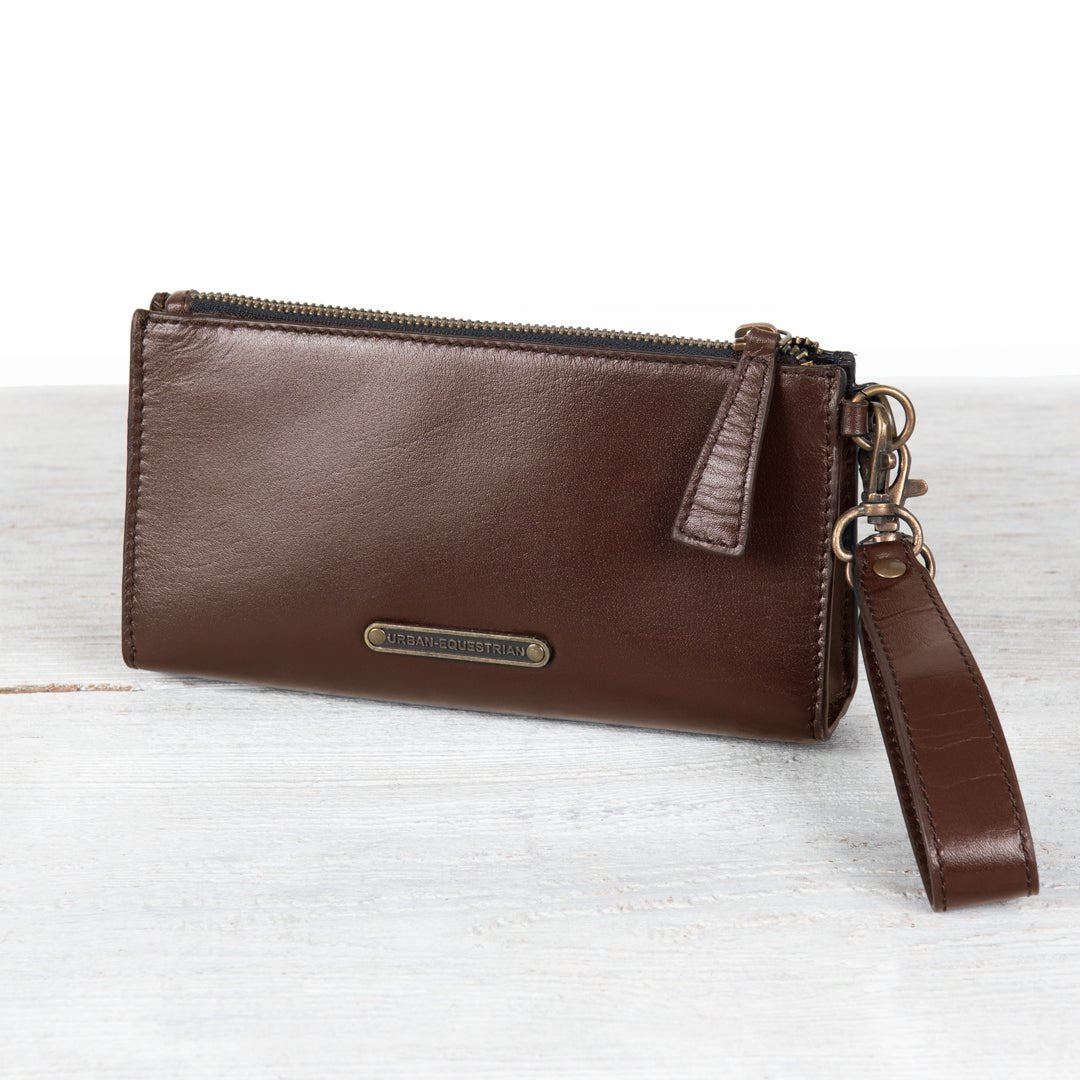 Urban Equestrian  Caravel Wristlet Clutch - Luxury Leather Handbag in Deep Brown