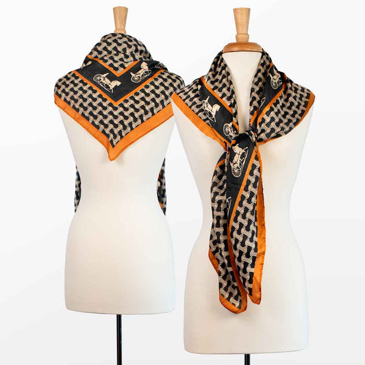 Urban Equestrian  Carriage - Stylized Equestrian Scarf in Tangerine and Black