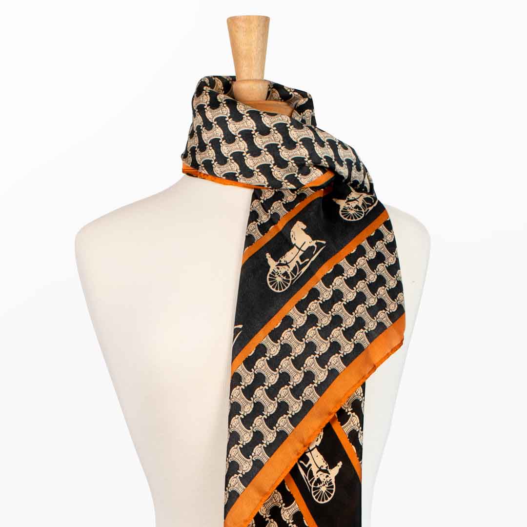Urban Equestrian  Carriage - Stylized Equestrian Scarf in Tangerine and Black