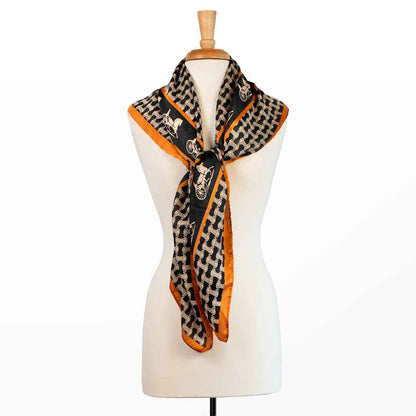 Urban Equestrian  Carriage - Stylized Equestrian Scarf in Tangerine and Black