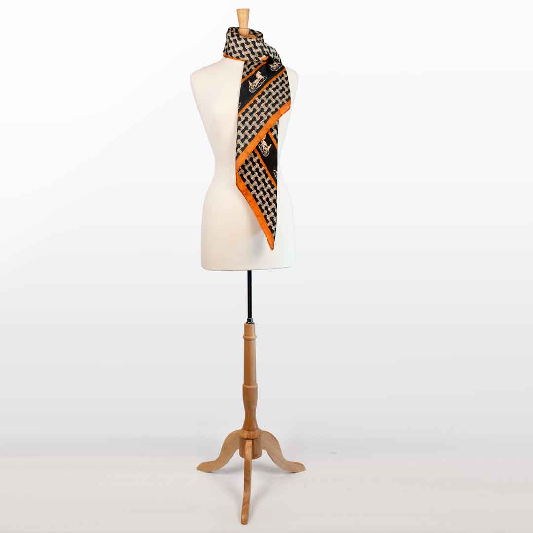 Urban Equestrian  Carriage - Stylized Equestrian Scarf in Tangerine and Black