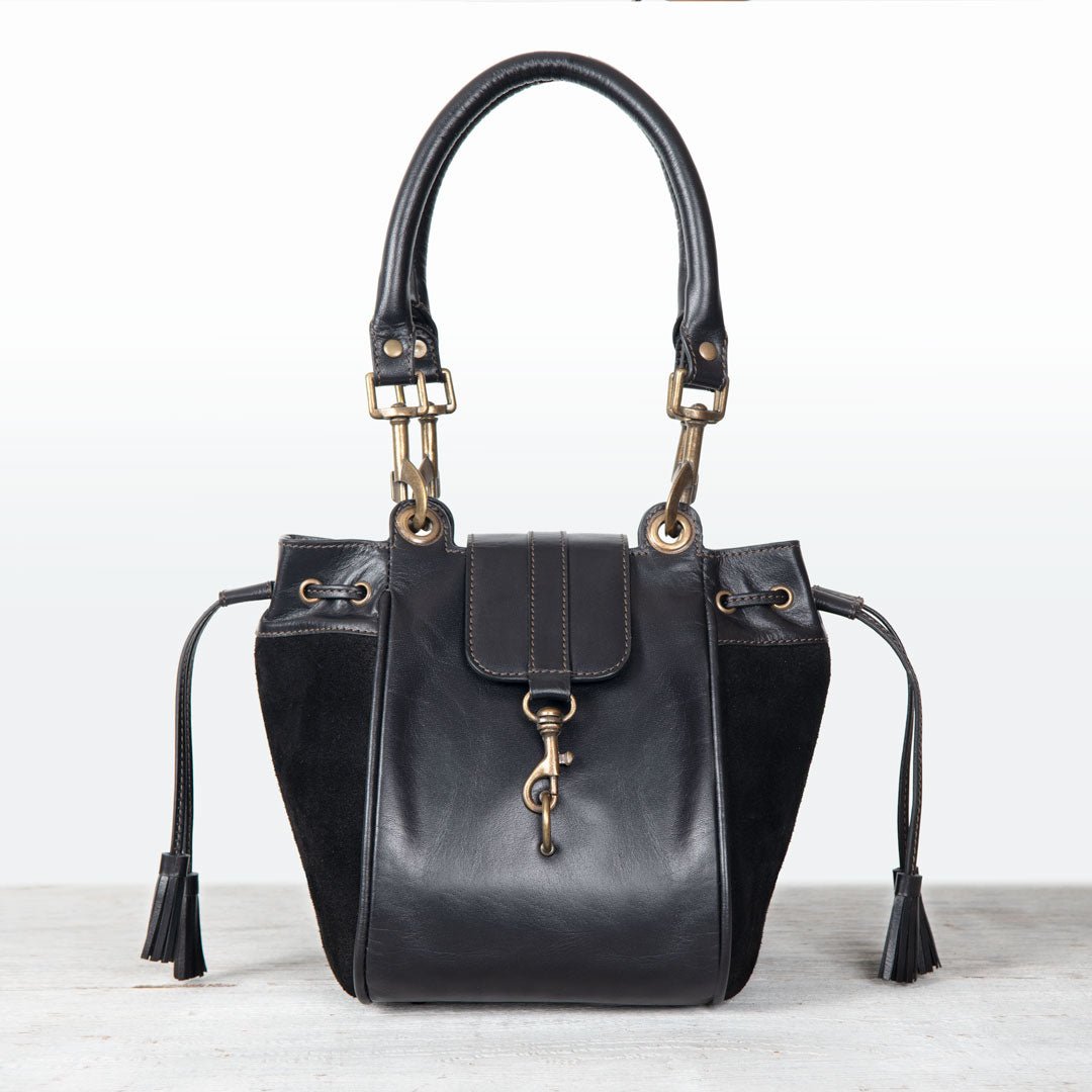 Urban Equestrian  Cassidy - Luxury Leather Bucket Handbag in Black