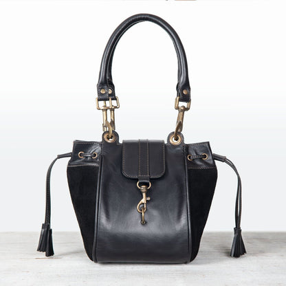 Urban Equestrian  Cassidy - Luxury Leather Bucket Handbag in Black
