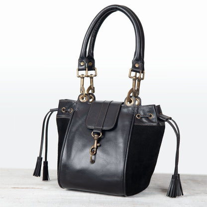 Urban Equestrian  Cassidy - Luxury Leather Bucket Handbag in Black