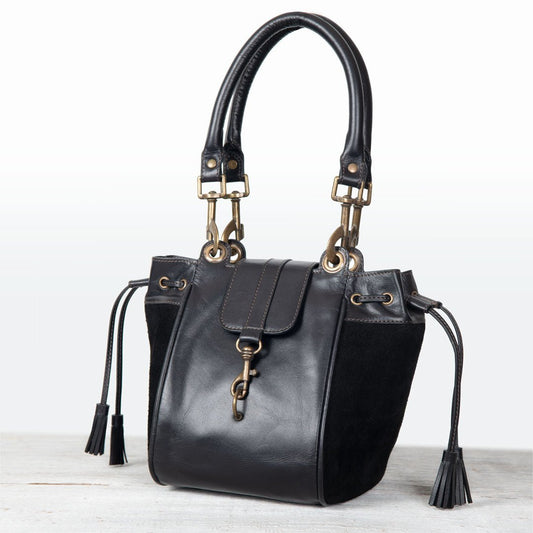 Urban Equestrian  Cassidy - Luxury Leather Bucket Handbag in Black