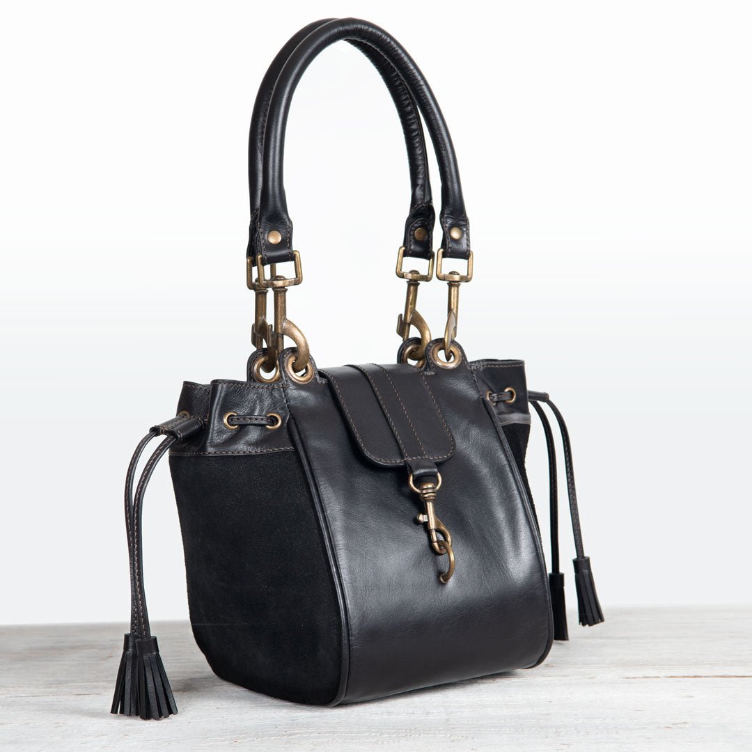 Urban Equestrian  Cassidy - Luxury Leather Bucket Handbag in Black