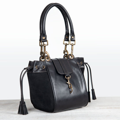 Urban Equestrian  Cassidy - Luxury Leather Bucket Handbag in Black