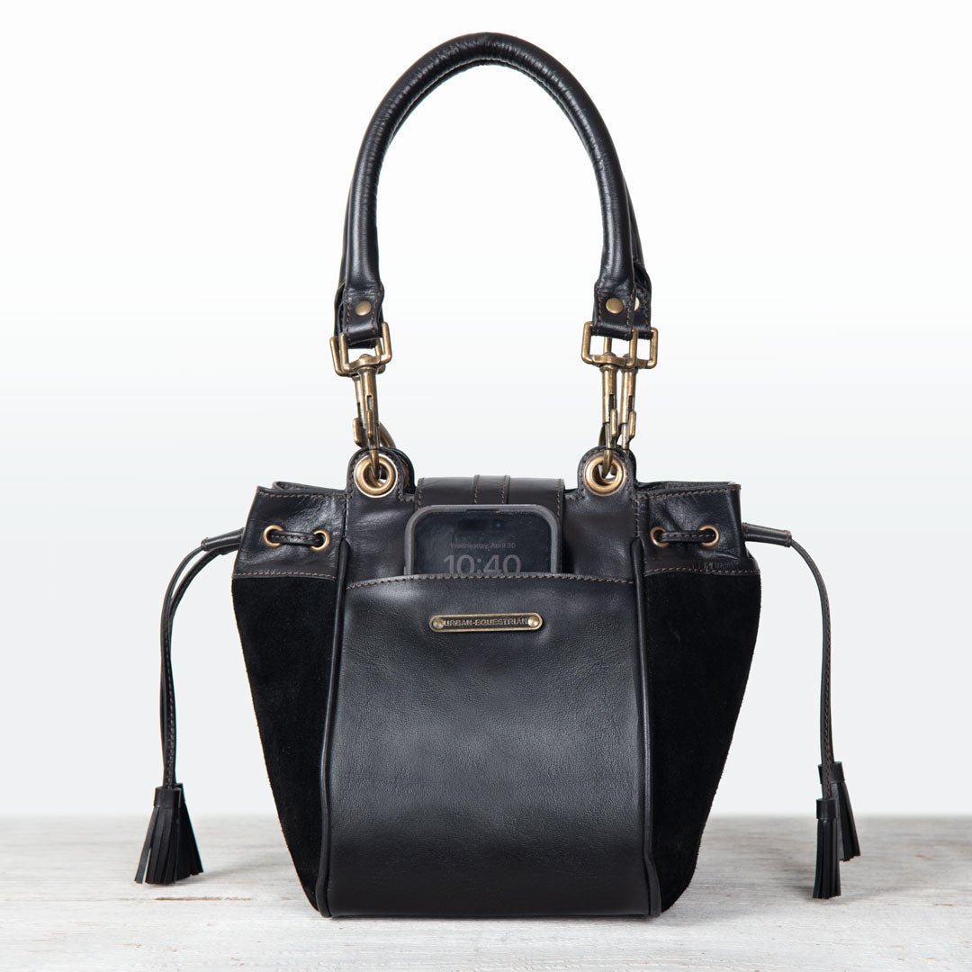 Urban Equestrian  Cassidy - Luxury Leather Bucket Handbag in Black