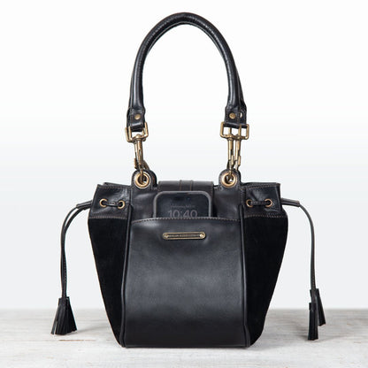 Urban Equestrian  Cassidy - Luxury Leather Bucket Handbag in Black
