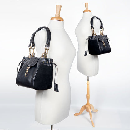 Urban Equestrian  Cassidy - Luxury Leather Bucket Handbag in Black