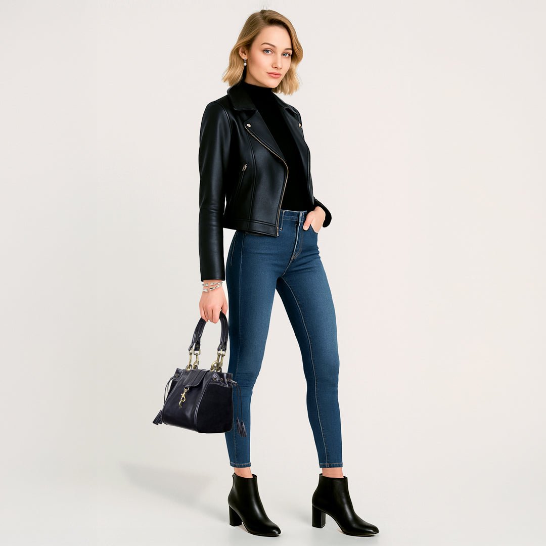 Urban Equestrian  Cassidy - Luxury Leather Bucket Handbag in Black