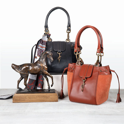 Urban Equestrian  Cassidy - Luxury Leather Bucket Handbag in Black