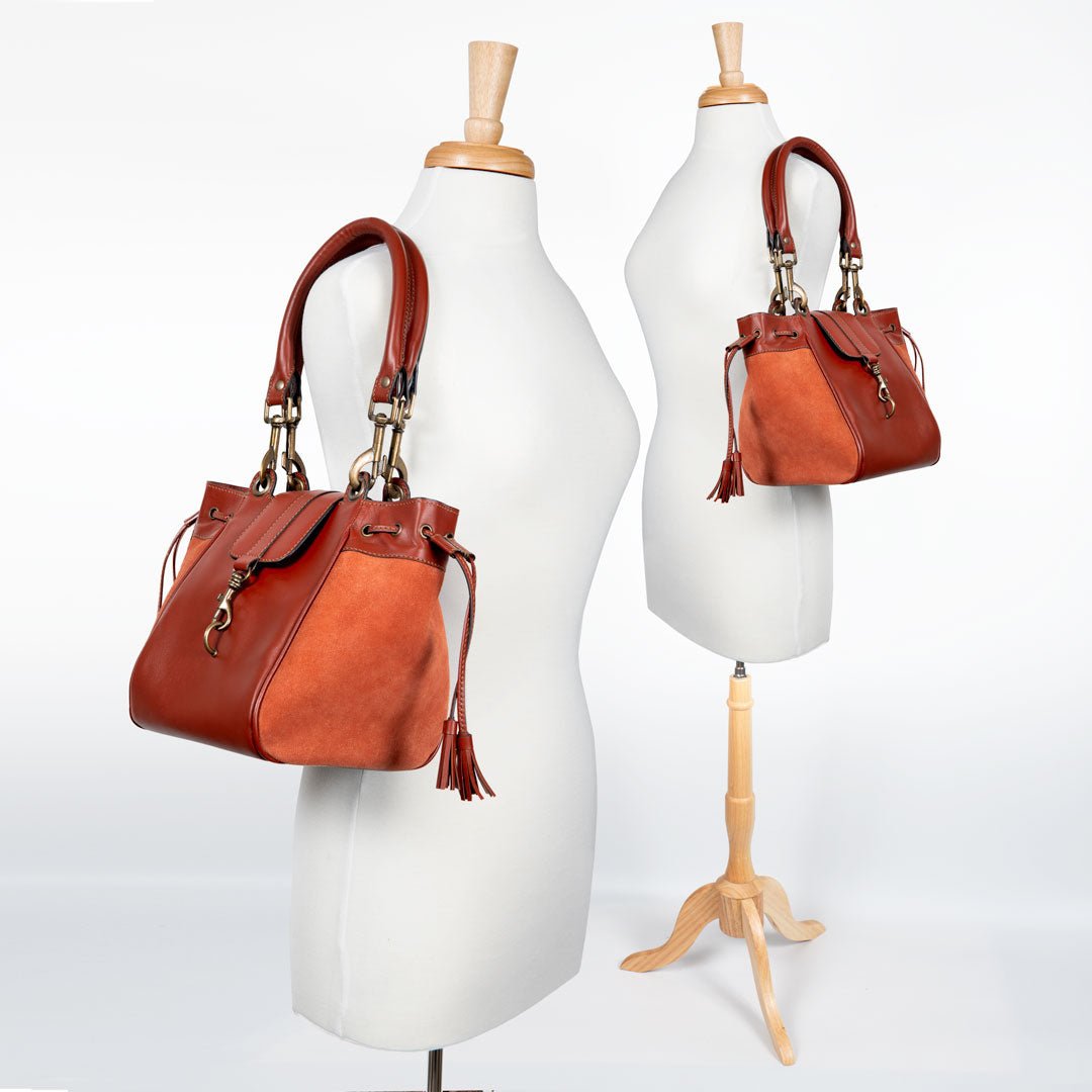 Urban Equestrian  Cassidy - Luxury Leather Bucket Handbag in Cognac