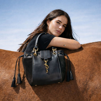 Urban Equestrian  Cassidy - Luxury Leather Bucket Handbag in Cognac